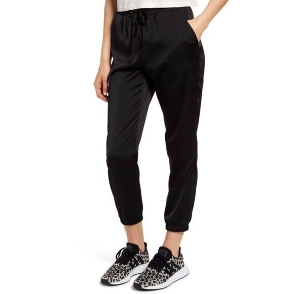 SOCIALITE Satin Jogger Pants XS Black Drawstring Pockets Lounge Stretch Casual - Picture 10 of 11